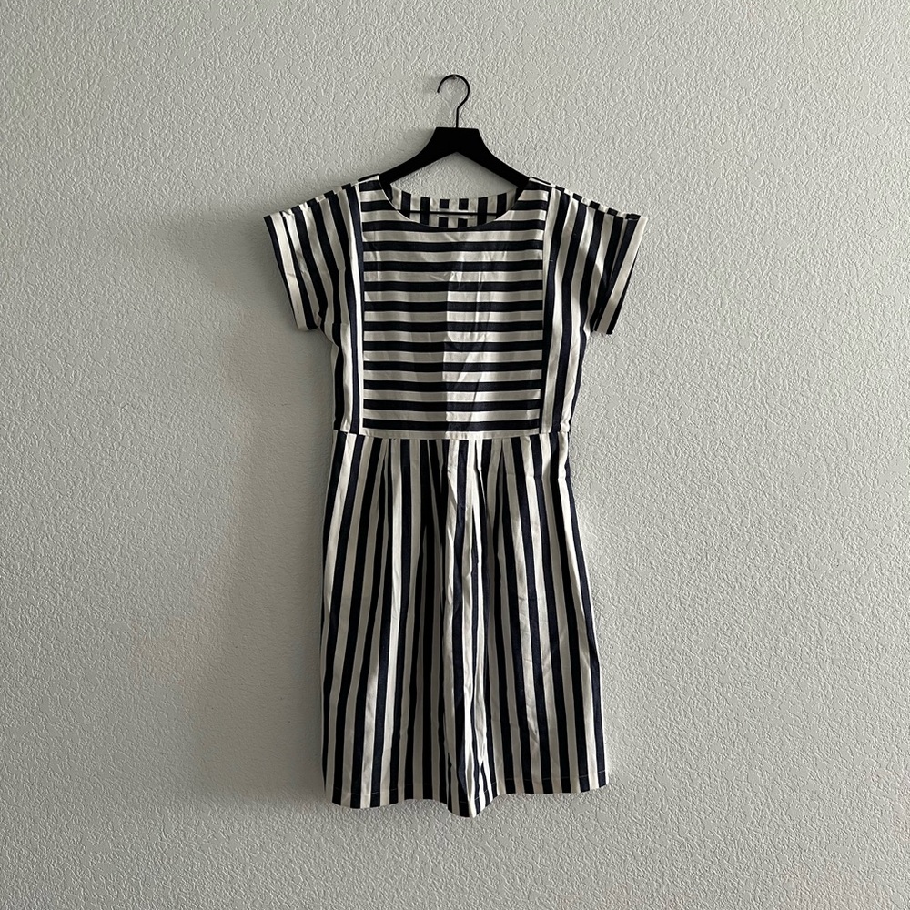 Black and White Striped Asymmetrical Dress